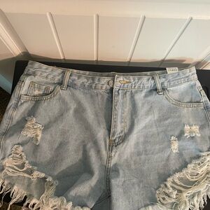 Distressed Light Blue Denim Shorts